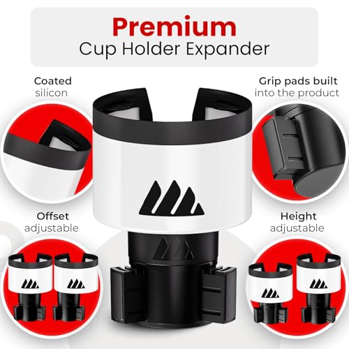 Ultimate Car Cup Holder Expander with Adjustable Base (White / 1pack)