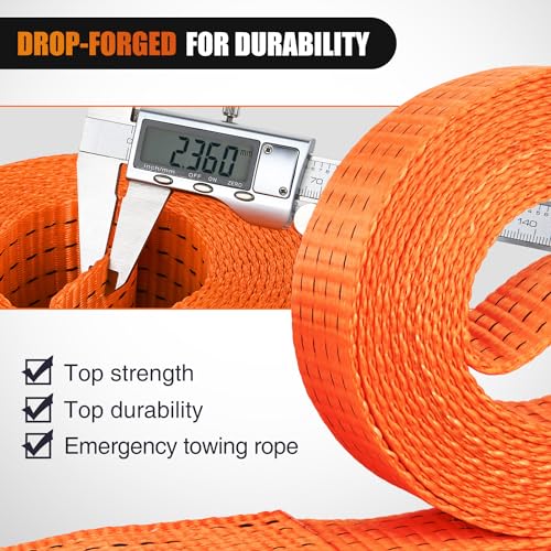 Tow Strap with Safety Hooks 2”x20’10 (2in x 20ft Strap w/Hooks / Straps)