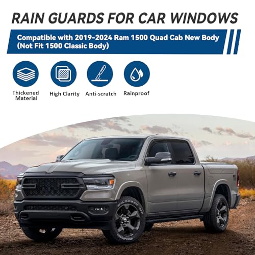 4pcs Window Visors Rain Guards for 2019 (2019-2024 Ram 1500 Quad Cab)