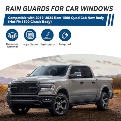 4pcs Window Visors Rain Guards for 2019 (2019-2024 Ram 1500 Quad Cab)