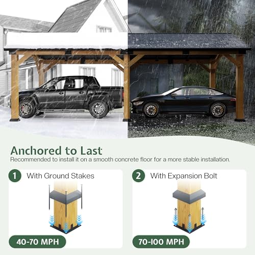 12x24x9.5 FT Cedar Wood Carport with Galvanized Steel Gable Roof (12x24x9.5 FT)