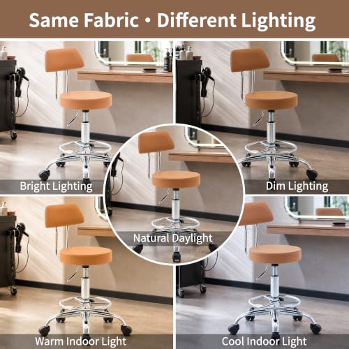 Rolling Stool with Back (Camel Brown / With Back & Footrest)