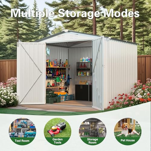 8x6 FT Outdoor Storage Shed with Windows (White+Gray / 8x6ft Standard)