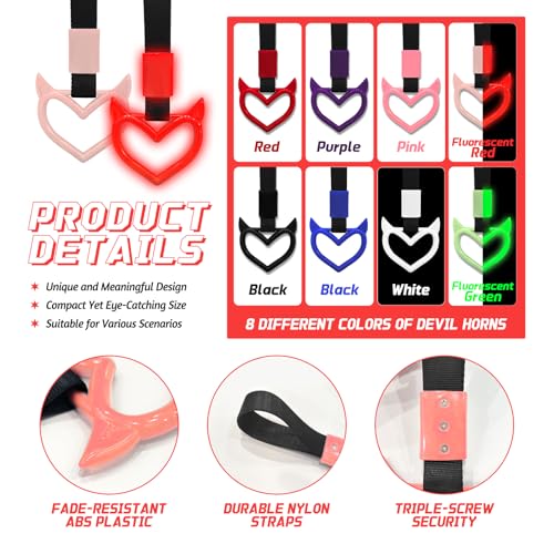 2 Pcs Devil Heart Shaped Car Handle Strap (Luminous Red)