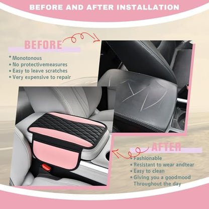 Leather Car Center Console Cover with Side Pockets (Pink)