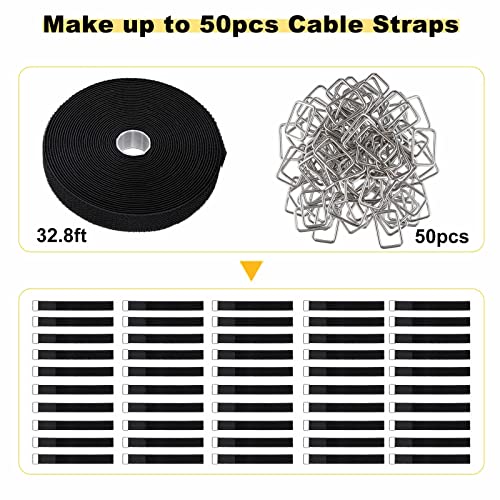 1"x32ft Hook and Loop Straps with 50 Metal Buckles (1in x 32ft Black)
