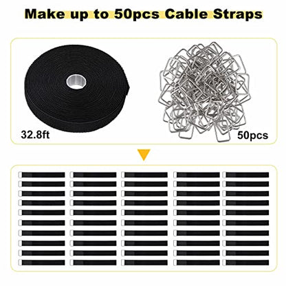 1"x32ft Hook and Loop Straps with 50 Metal Buckles (1in x 32ft Black)