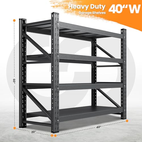 40” Wide Heavy Duty Metal Garage Shelving (Matte Black / 40"Wx20"Dx60"H)