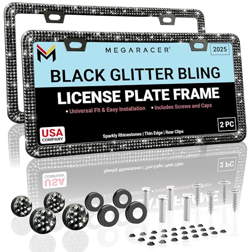 Elegant Black Bling License Plate Frames for Women (Black / 2 Piece)