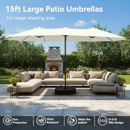 15ft Large Outdoor Patio Umbrella with Base Included (Ivory)