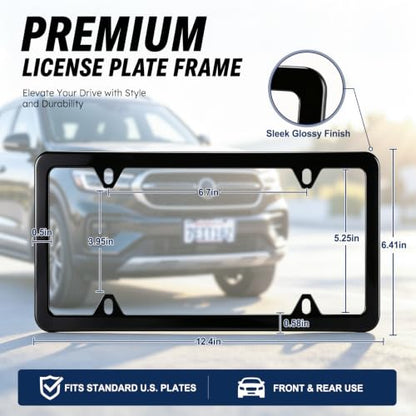 4 Holes Stainless Steel License Plate Frames (Black)