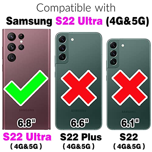 Compatible with Samsung Galaxy S22 Ultra 5G Wallet Case and Screen Protector Crossbody Shoulder Strap Stand Card Holder Magnetic Car Mount Phone Cover for S22ultra 22S S 22 S22ultra5g Women Men Black (Black / for S22 Ultra)
