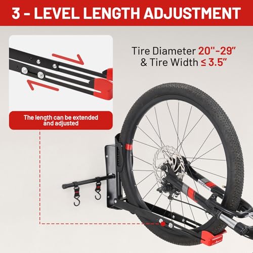 Bike Wall Mount Rack Adjustable & Foldable Garage Bike Rack with Swivel Design & 2 Storage Hooks (Type A：2 Pack)