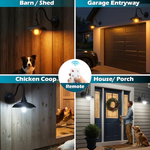 Solar Barn Light Outdoor Aluminum 3 Modes Remote (Black / 1 Pack)