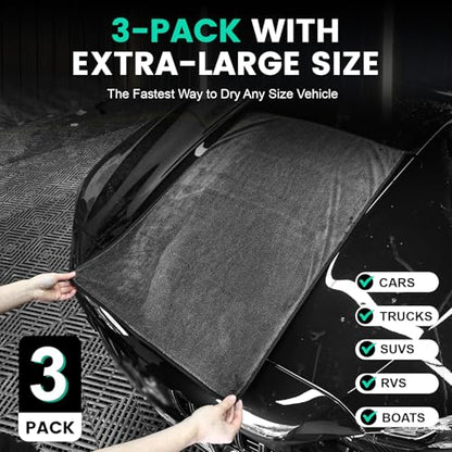 3 Pack Bulk Microfiber Towels for Cars (35"x 24" 3 PACK)