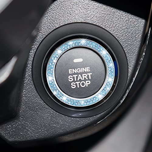 2PCS Zinc Alloy Rhinestone Engine Start Button Rings (Blue)