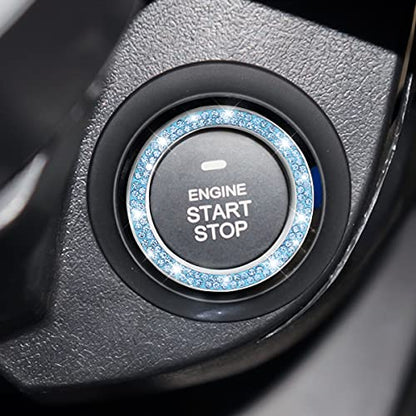 2PCS Zinc Alloy Rhinestone Engine Start Button Rings (Blue)