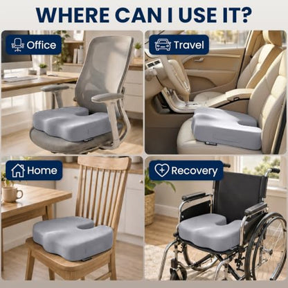 Seat Cushion Memory Foam Chair Cushion for Tailbone Pain Relief (Light Gray / Large)