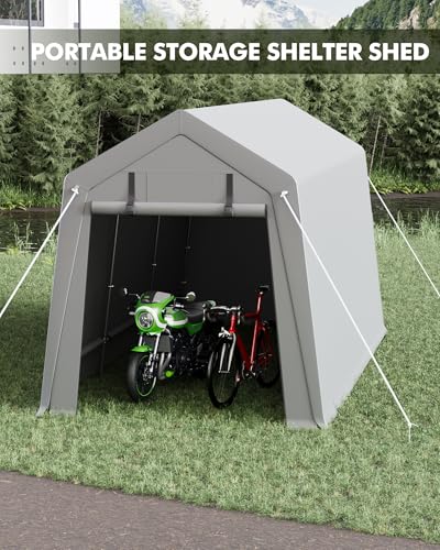 7 x 12 ft Carport Storage Shed (PE Carport / 7x12FT / Gray)