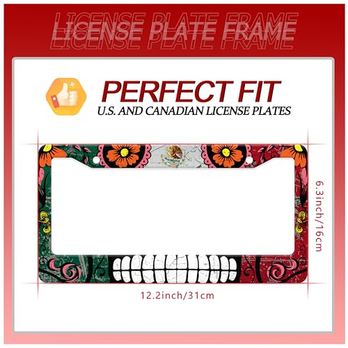 Mexico Flag Skull License Plate Frame Stainless Steel 2 (Mexico Flag Skull)