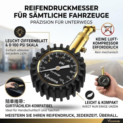 Tire Pressure Gauge 0 (0-100 PSI / Black Tire Gauge w/o‌ Tube)