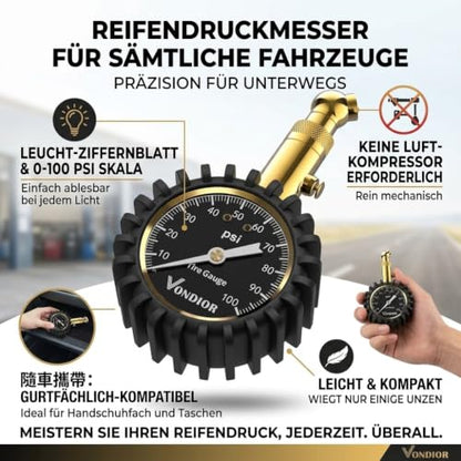 Tire Pressure Gauge 0 (0-100 PSI / Black Tire Gauge w/o‌ Tube)