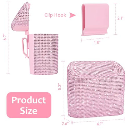 Bling Car Trash Can with Lid (Light Pink/Light Pink Rhinestone)