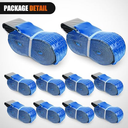 Truck Straps 4" x 30' Heavy Duty Tie Down with Flat Hooks (10Pcs 4in x 30ft Truck Straps Blue)
