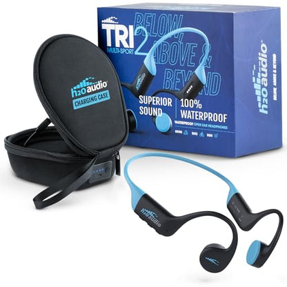 TRI 2 Multi Sport Waterproof Headphones with Charging Case (TRI 2 Blue + Charging Case)