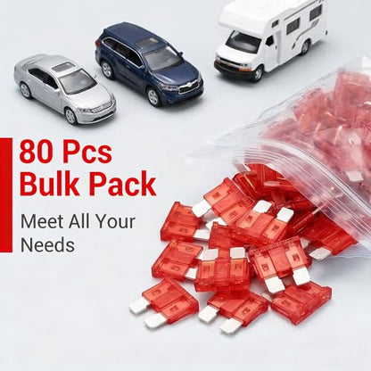 80Pcs) 10 Amp Standard Fuse, 10A Car Blade Fuses for Car/RV/Truck/SUV/Motorcycle/Boat (10A)