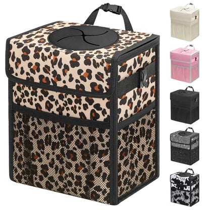 Car Trash Can with Lid (2.5 Gallons / Leopard)