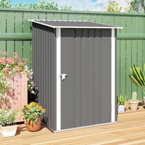 3.3' x 3.4' Outdoor Storage Shed Sloping Roof Lockable Door Gray (Gray / 3.3' x 3.4')
