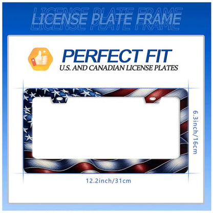 American License Plate Frame Stainless Steel Accessory 12.3 x 6.3 Inch (American USA Flags)