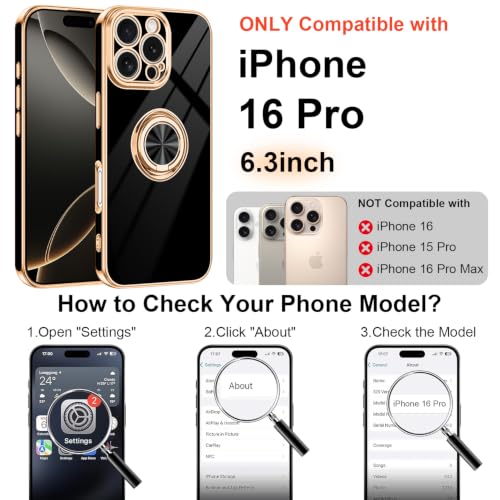 Designed for iPhone 16 Pro Case with Ring Stand Slim Black (Black / 6.3'' iPhone 16 Pro)