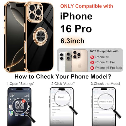 Designed for iPhone 16 Pro Case with Ring Stand Slim Black (Black / 6.3'' iPhone 16 Pro)