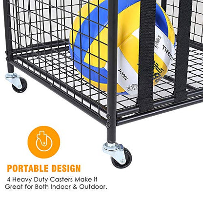 Garage Sports Ball Storage Rack Lockable Stackable Ball Cage Rolling Cart (Matt Black)