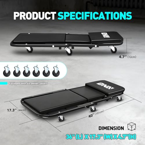 40 Inches Folding 2 in 1 Rolling Z Creeper (Black / 40 Inches)