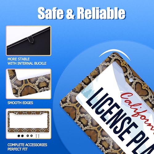 Snake Printed License Plate Frame Animal Skin Texture License Plate Stainless Steel Funny License Plate Holder Colorful Car Accessory with Screws Car Decoration 12.3" x 6.3" Men Women (Cool Snake Animal Printed)