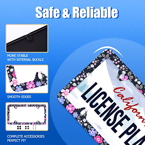 Hibiscus Flower License Plate Frame Stainless Steel Accessory 12.3x6.3 Inch (Purple and Pink Hibiscus Flowers)