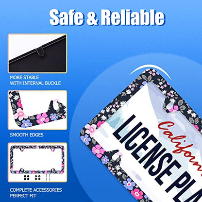 Hibiscus Flower License Plate Frame Stainless Steel Accessory 12.3x6.3 Inch (Purple and Pink Hibiscus Flowers)