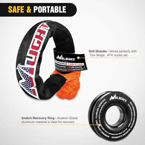Synthetic Soft Shackle & Recovery Ring Kit (1Pc Shackles Orange + Snatch Ring / Straps)