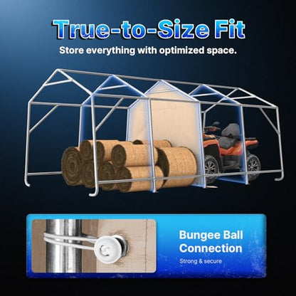 Heavy Duty 10X20 ft Carport Outdoor Patio Portable Canopy Storage Shelter Shed with 2 Rolled up Zipper Doors & Vents for Snowmobile Garden Tools (Beige / 10'x20')