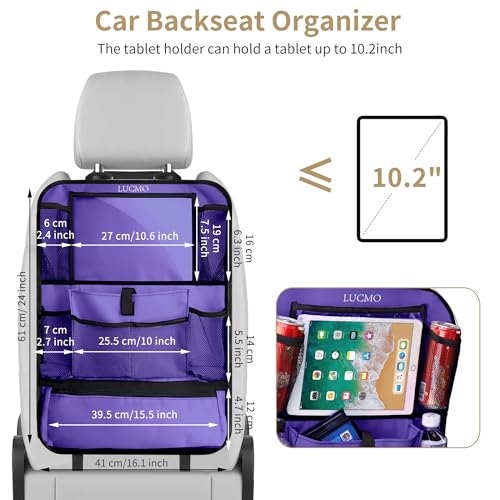 Car Backseat Organizer with Touch Screen Tablet Holder (Dark Purple-1 / 2 Pack)