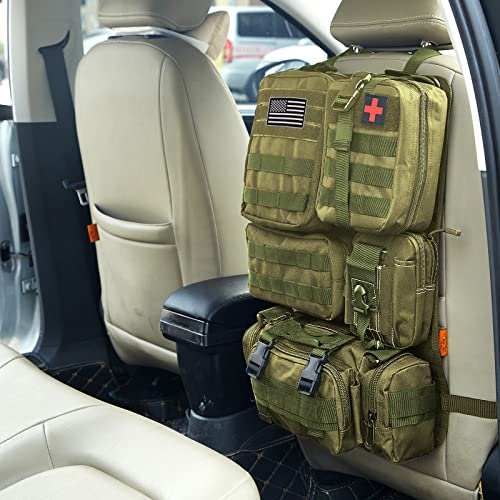 Universal Tactical Seat Back Organizer Vehicle Molle Panel Organizer Storage Bag with 5 Detachable Molle Pouch for All Vehicel Such as Jeep (A model-Military Green)