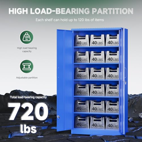 Metal Garage Storage Cabinets with Lock Door and Adjustable Shelves (71 X 32 X 16 In(H X W X D) / Blue)