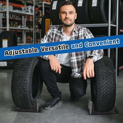 4 Pcs Car Tire Display Stand Wheel Display Rack Adjustable Width Rim Storage Wheel Rim Holder Tyre Stand Base Tire Tray Base for Exhibition Shop Garage Trade Show