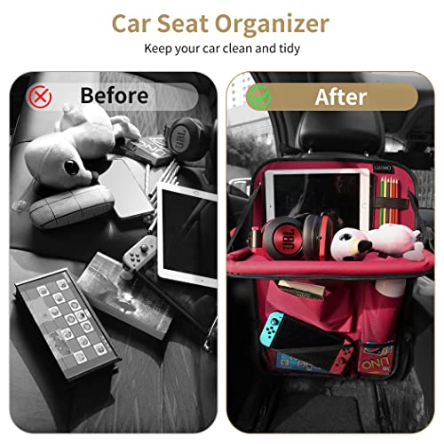 Car Backseat Organizer with Foldable Tablet Holder (Red / 1 Pack with Food Tray)