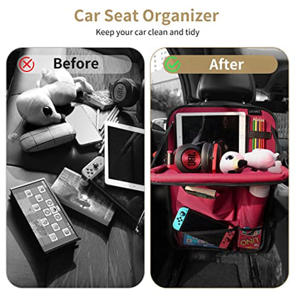 Car Backseat Organizer with Foldable Tablet Holder (Red / 1 Pack with Food Tray)