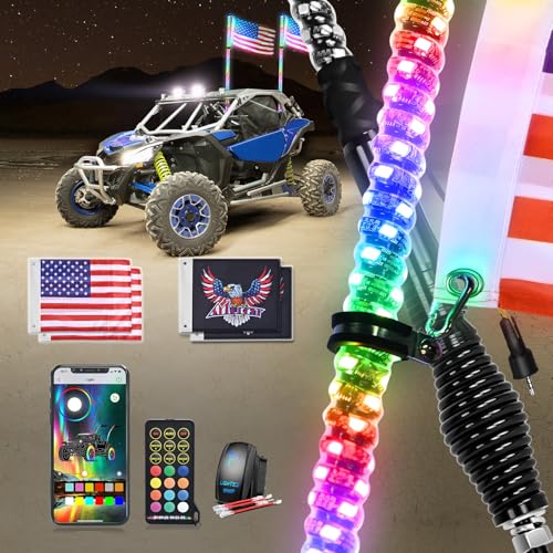 2PCS 3FT RGB LED Whip Light Remote App Control for ATV UTV Polaris (3FT -2PCS / RGB-Remote APP Control)