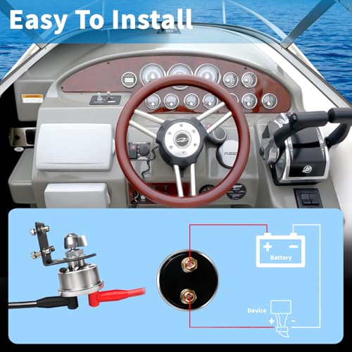 200A 12 48V High Current Master Battery Disconnect Switch Battery Power Cut Off Isolator Killer Switch with Face Plate for Car Vehicle RV Truck Boat Marine ATV (Battery Switch with Mounting Bracket and Cable)